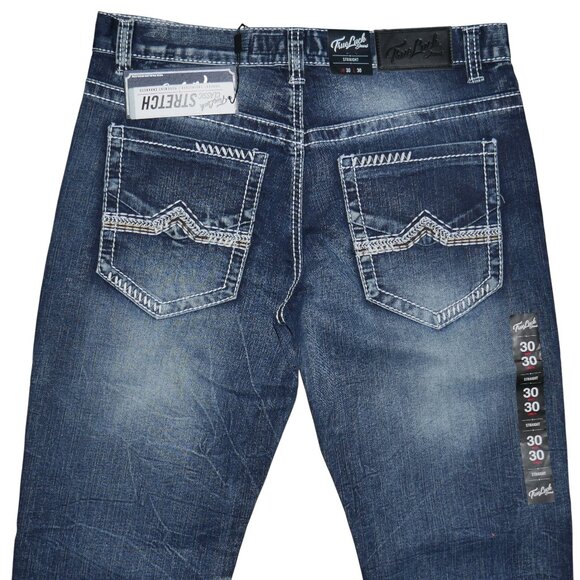 True Luck Men's Dark Wash Jeans Actual Size 34x30 Tag 30x30 (Runs Big) NWT BKE - Picture 6 of 10